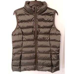 Eddie Bauer Vest Wn L Green 650 Down Puffer Quilted Full Zip Pockets Outdoor